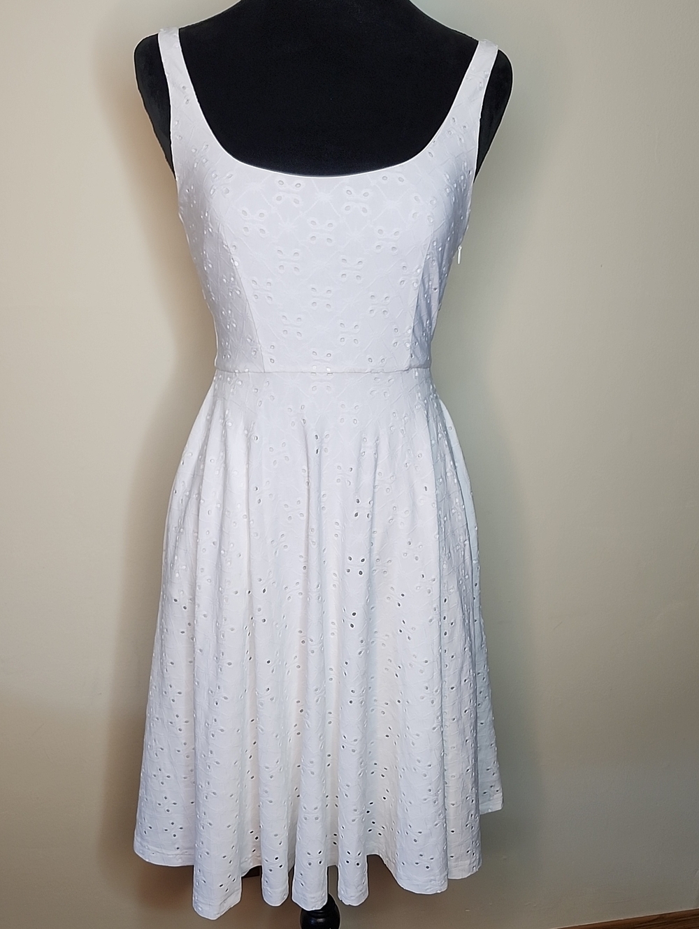 Hutch White Eyelet Fit & Flare Dress Cutout Bow Back Sleeveless Lined Size XXS